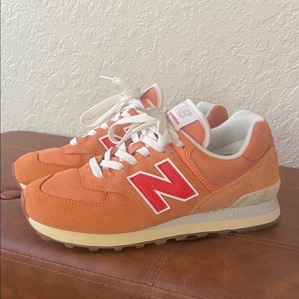 New Balance 574 - Orange Sneakers with Red Accents